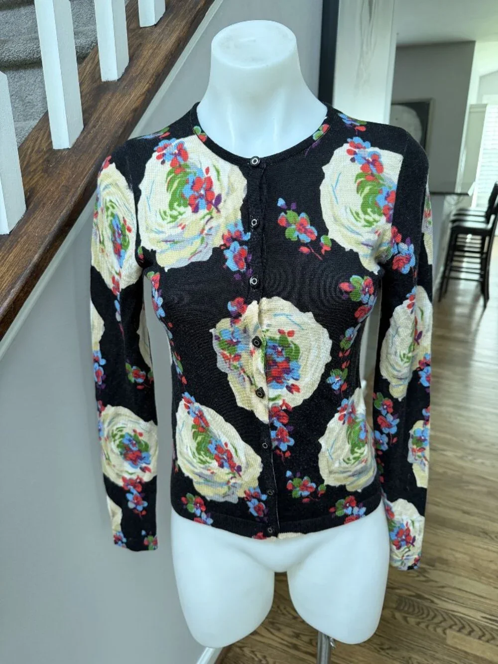 Tory Burch Floral Merino Wool Cardigan XS